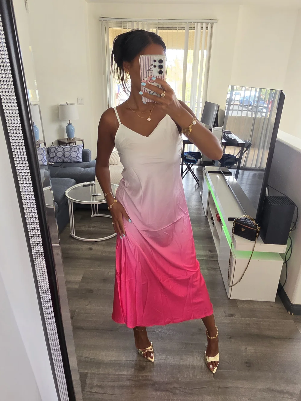 Pink Ombre Slip Dress Satin - Picture 4 of 16
